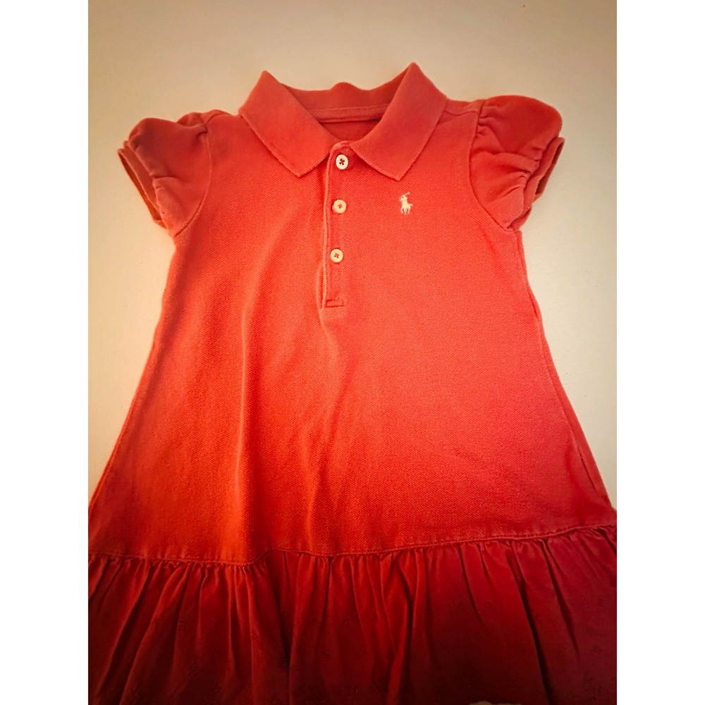 Ralph Lauren Coral 2pc Dress & Bloomers Set Cotton Pique Embroidered 18M